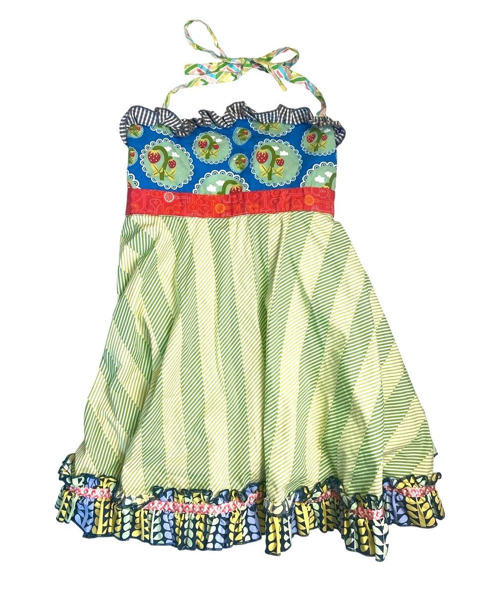 Matilda Jane Limeade Ellie Roundabout Mixed Print Halter Smocked Dress Girls 8